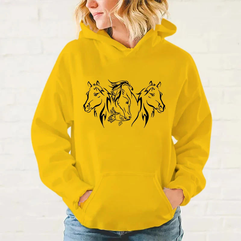 Y2K Hoodies Pferde-Hoodies Pullover Unisex Kapuzenpullover Harajuku Streetwear Langarm So ist Leben