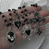 Gothic Fledermaus Kreuz dunkler Anhänger Halskette Set, Y2K personalisierte Thorn Love schwarze Perle gestapelt Halskette Set, geeignet als Halloween G So ist Leben