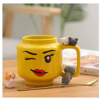 Cartoon-Keramikbecher, 250 ml, mit niedlichem Impish-Ausdruck, Figurenkopfmuster, Kaffee, Milch, Tee, Trinkgeschirr für Paare, Freunde, Familie So ist Leben