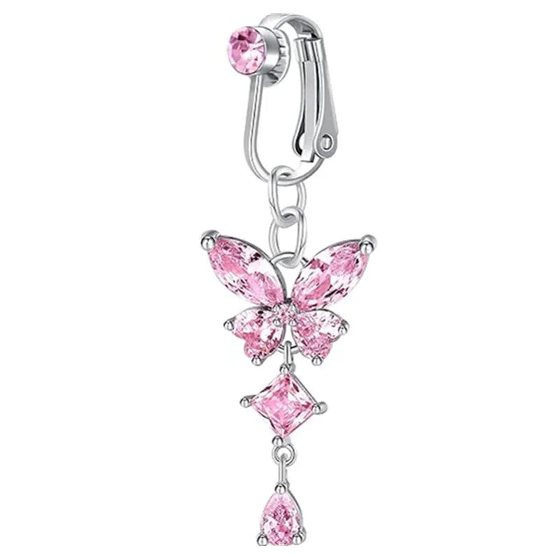 Clip On Bauchnabelring Schmetterling Kupfer Zirkon Rosa Fake Bauchnabelpiercing Nabelschnur Nabel Körperschmuck Trendiger Modestil So ist Leben