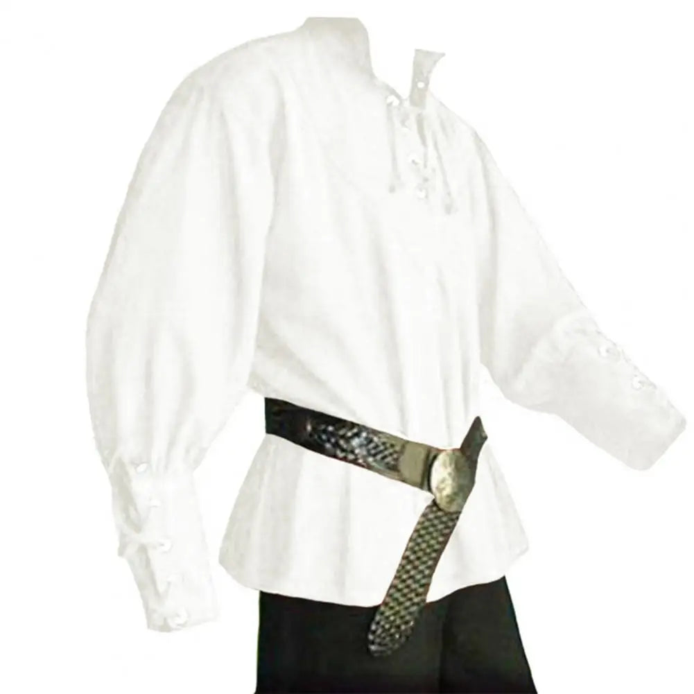 Hübsche Männer mittelalterliche Renaissance Langarm-Shirt Bandage Casual Tops Halloween Vermieter Ritter Shirt Vintage Cosplay Kostüm So ist Leben