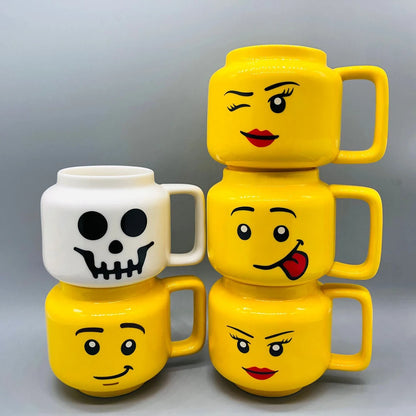 Cartoon-Keramikbecher, 250 ml, mit niedlichem Impish-Ausdruck, Figurenkopfmuster, Kaffee, Milch, Tee, Trinkgeschirr für Paare, Freunde, Familie So ist Leben