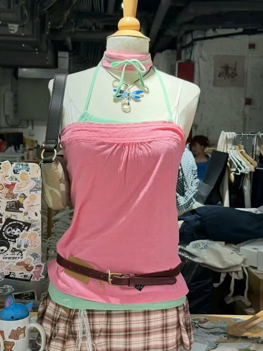 Spitze Trim Liebsten Tops Frauen Baumwolle Weiche Schlanke Weiß Sexy Ärmellose Leibchen Süße Nette Chic Tank Tops Y2K So ist Leben