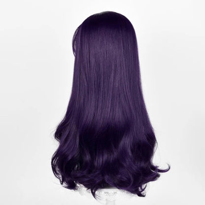 Anime EVA Katsuragi Misato Cosplay Perücke 55 cm Lange Perücke Schwarz Lila Lockiges Haar Hitzebeständige Synthetische Perücken Halloween Party So ist Leben