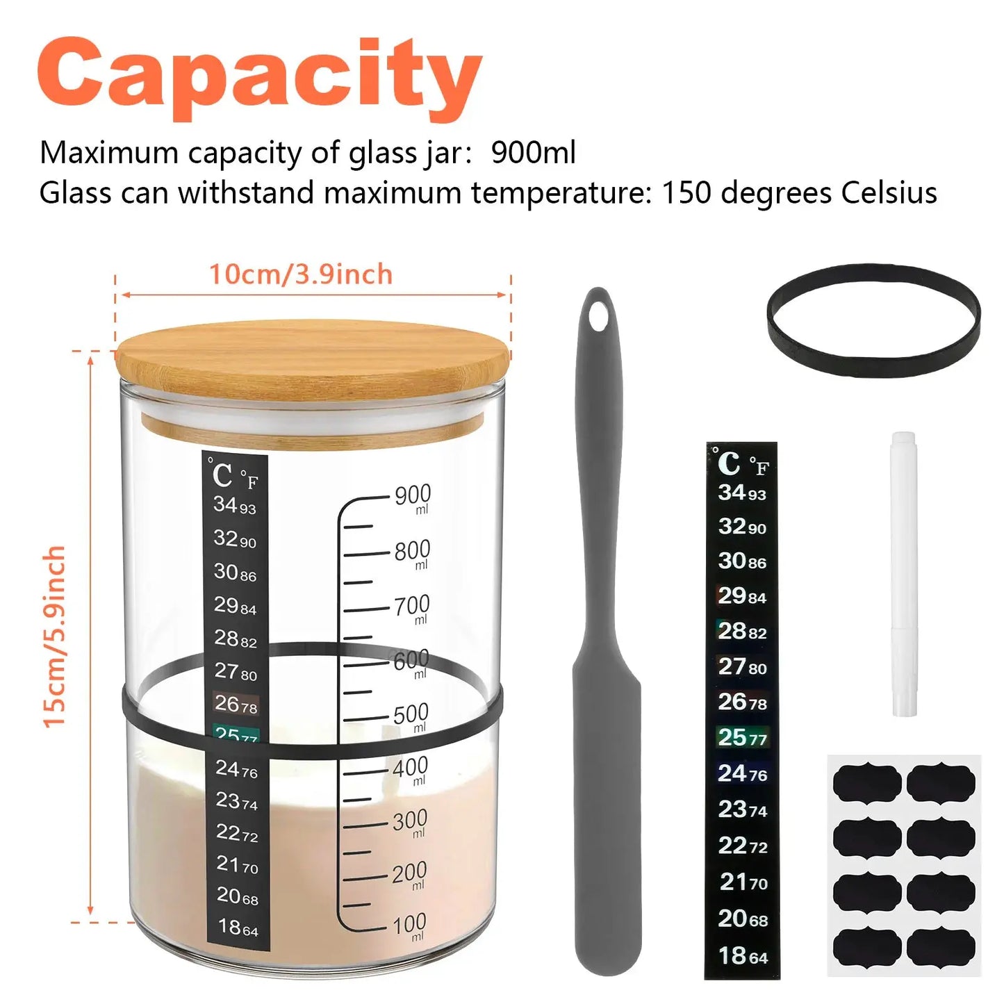 Sauerteig-Gärglas, 900 ml, Sauerteig-Starterbehälter, klares Glas, Sauerteig-Backzubehör, breite Öffnung mit Deckel - So ist Leben