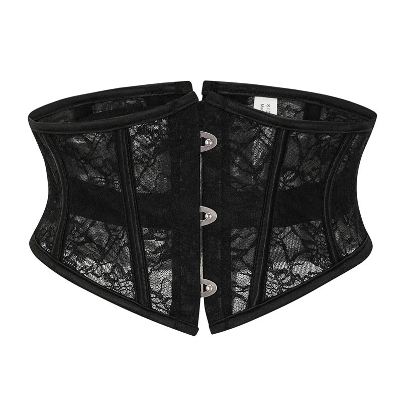 BurVogue Damen-Unterbrustkorsett aus Satin mit 14-Spiral-Stahlstäben, Taillentraining, Spitzenkorsett, Unterbrustkorsett, sexy Schnür-Bustiers und Korsett So ist Leben
