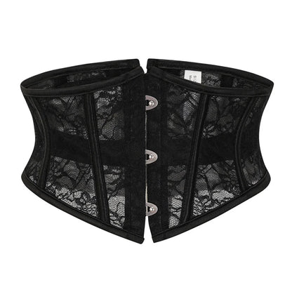 BurVogue Damen-Unterbrustkorsett aus Satin mit 14-Spiral-Stahlstäben, Taillentraining, Spitzenkorsett, Unterbrustkorsett, sexy Schnür-Bustiers und Korsett So ist Leben