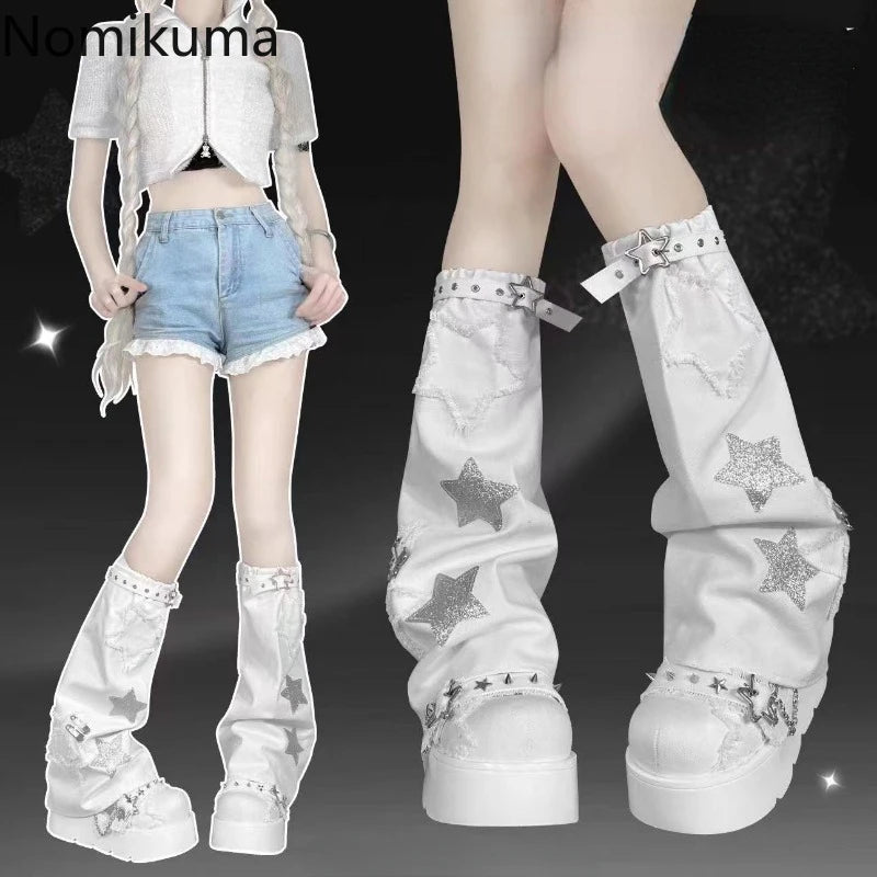 Y2k Stern riemen Denim Beinlinge Punk Cross Harajuku umfasst gotische Beins ocken y2k personal isierte Waden socken Bein Stiefel Manschetten Socke So ist Leben