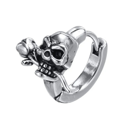 Gothic Schädel Skeleton Huggie Hoop Ohrringe für Männer Punk Rock Silber Farbe Edelstahl Cocktail Party Halloween Schmuck Geschenke So ist Leben