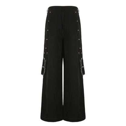 Gothic Frauen Punk Cargo Hosen Dark Academia Ästhetische Hohe Taille Baggy Hosen mit Taschen Grunge Streetwear Y2k So ist Leben