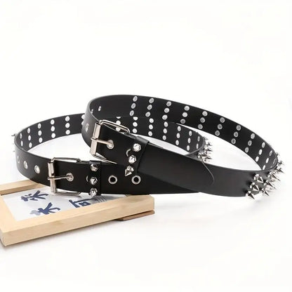 Neuer Stil Nieten-Schwarz-Punk-Stil-Gürtel mit Nadelschnalle, vielseitig und hochwertig für Frauen, Y2k-Gürtel, Denim-Gürtel für Männer und Frauen So ist Leben