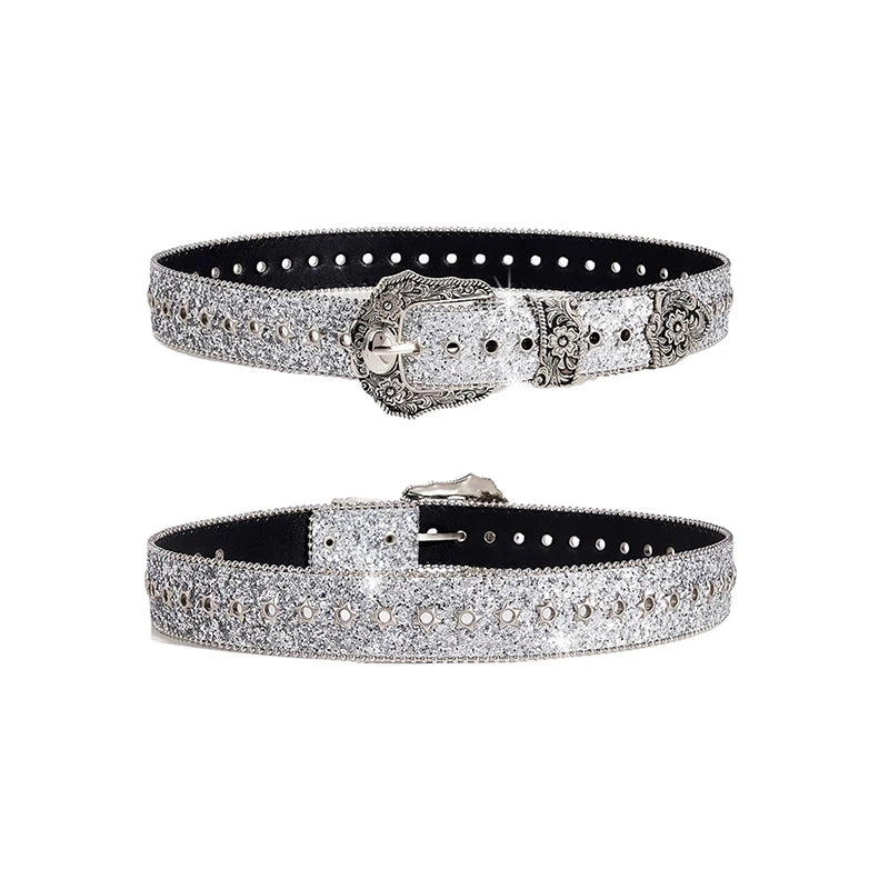 Persönliche Gothic-Strassgürtel für Damen und Mädchen, modische PU-Ledergürtel, Western-Cowboy-Y2K-Retro-Jeans-Rock-Deko-Taillengürtel So ist Leben