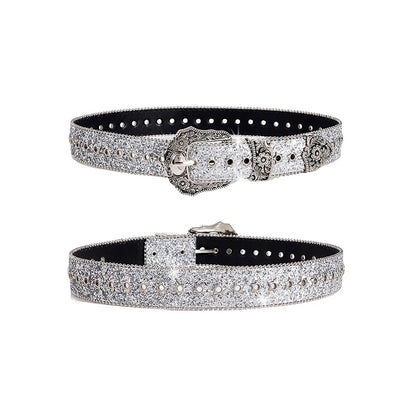 Persönliche Gothic-Strassgürtel für Damen und Mädchen, modische PU-Ledergürtel, Western-Cowboy-Y2K-Retro-Jeans-Rock-Deko-Taillengürtel So ist Leben