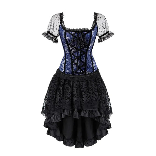 Blaues Korsett Bustier Rock Tutu Plus Size Damen Schnürung Gothic Viktorianisch Lolita Vintage Sexy Exotisches Blumen Burlesque Korsett - So ist Leben