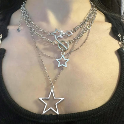 Trendy Y2K Stern Anhänger Halskette Vintage Goth Einfache Mehrschichtige Metallkette Halskette Frauen Charme Statement Schmuck Geschenke So ist Leben