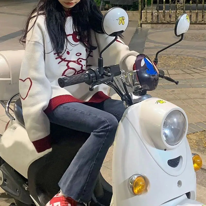 Sanrio Hello Kitty Kawaii Pullover Anime Frühling Winter Preppy Strickpullover Langarm Mädchen Oberteile Lockerer O-Ausschnitt Trend Süß So ist Leben