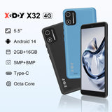 XGODY X32 Android 14 Smartphone 5,5 Zoll Dual-SIM Octa-Core 4GB+16GB Mobiltelefon 2850mAh 5+5MP 4G-Netzwerk Gesichtserkennung Handy So ist Leben