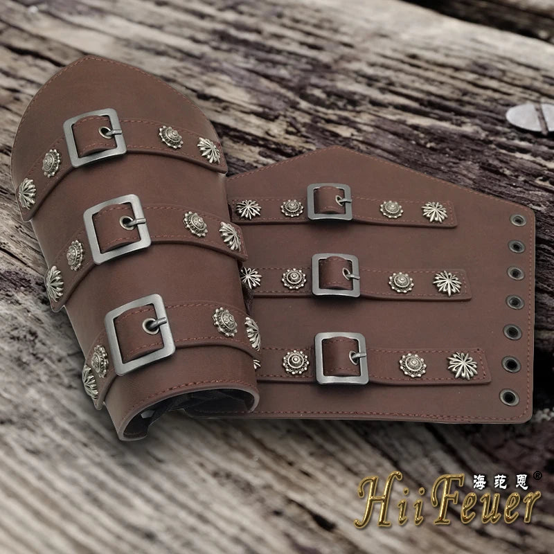 1Pc Männer Viking Krieger Ritter Gauntlet Armband Medieval Cosplay Requisiten Leder Niet Rüstung Arm Wärmer Verband Armschiene So ist Leben
