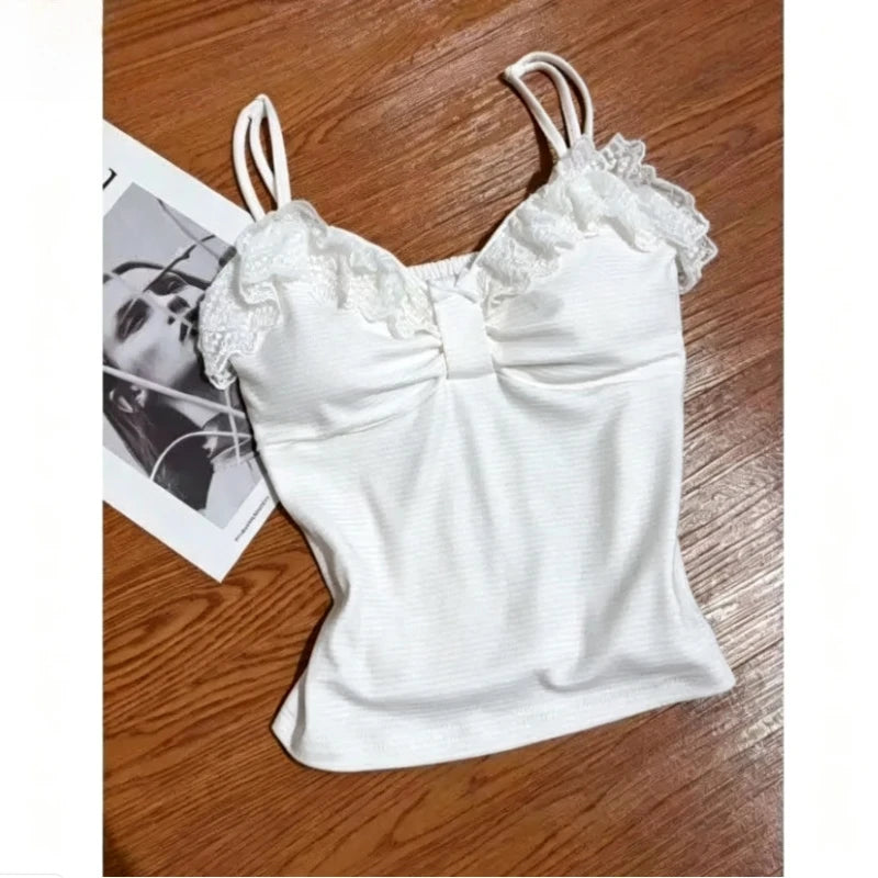 Vintage japanische Lolita ärmellose Rüschenwesten für Damen, süßes Harajuku-Tanktop im Y2K Fairy Grunge Stil, lässiges Outfit für Teenager-Mädchen So ist Leben