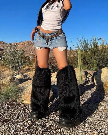 Y2k pelzige Beinlinge Goth weiß Kunst pelz Beinlinge Stiefel abdeckungen Dame süße Mode jk knielange Socken Hipster warme Socke So ist Leben