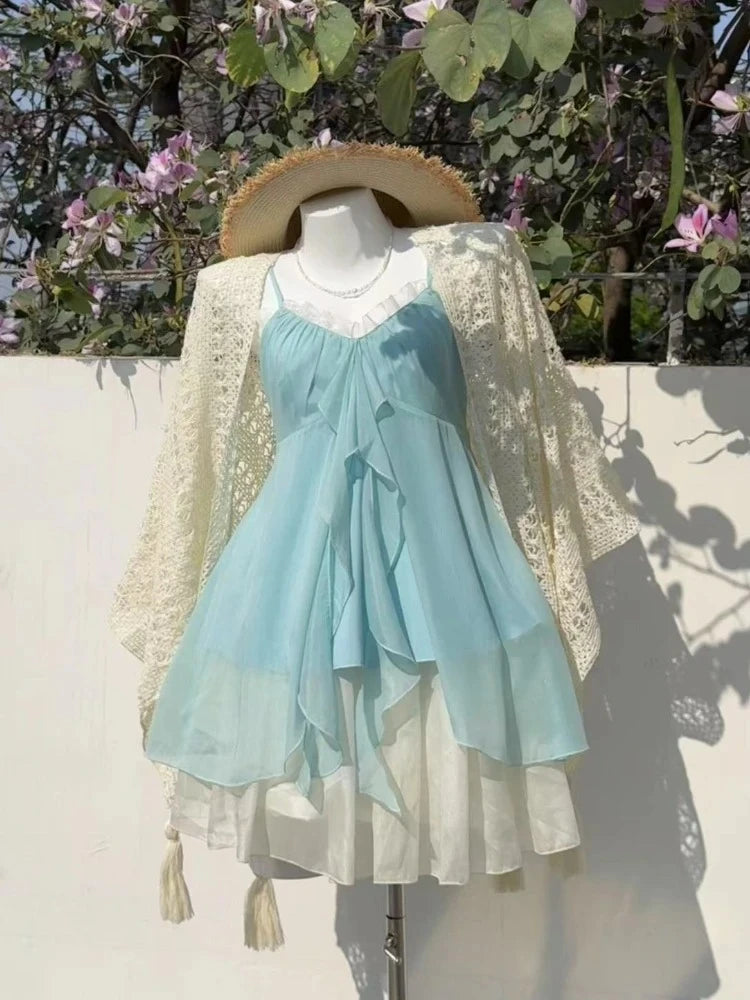 Y2K Retro Kleid mit Spitze und A‑Linien‑Design