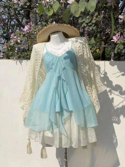 Y2K Retro Kleid mit Spitze und A‑Linien‑Design