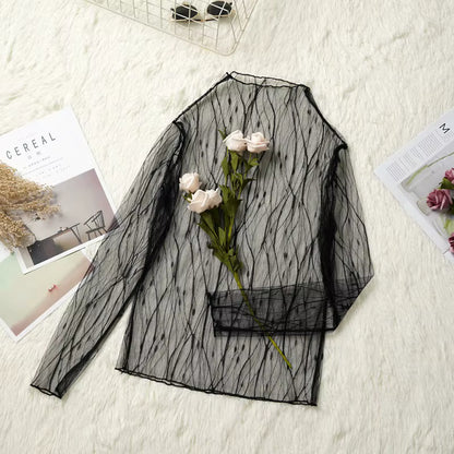 Damen Mesh Langarmshirt Modern mit Spitzenakzent So ist Leben