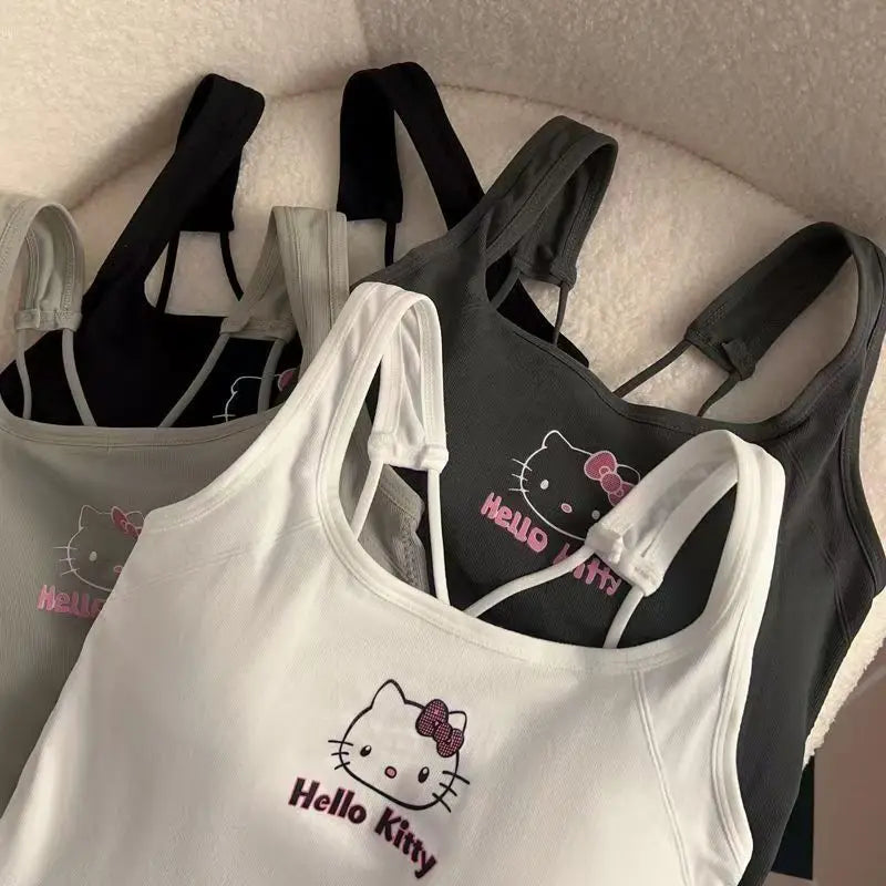 Sanrio Hello Kitty Girl Tops Kawaii Damenbekleidung Y2K mit Brustpolster Weste Sommermode Weiß Sexy Hosenträger Mädchen Geschenk Neu So ist Leben