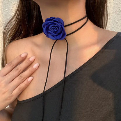 Romantische Gothic Große Rose Blume Schlüsselbein Kette Halskette für Frauen Damen Koreanische Mode Einstellbare Seil Halsband Y2K Zubehör So ist Leben
