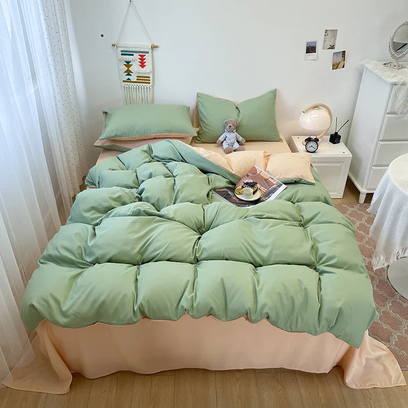 Schwarzes Bettwäsche set weiches Bettwäsche set gewaschener Baumwoll bett bezug Kissen bezug und Bettlaken постельное бельё набор Home Bettwäsche So ist Leben