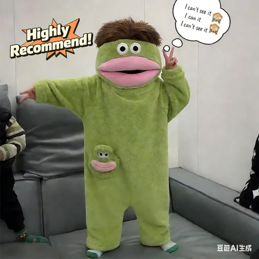 Lustiger abstrakter Hässlicher Fisch mit Haaren Loungewear für Männer und Frauen Jumpsuit Big Mouth Monster Pyjamas Winter Coral Fleece mit Hausschuhen So ist Leben