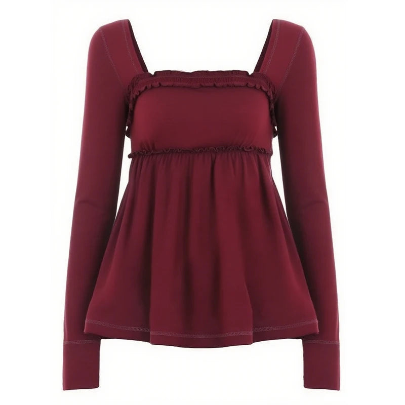 Cottage Fairy Y2k Front Tie-up Milkmaid Tops Damen Babydoll T-Shirt 90er Jahre Vintage Square Collar Langarm Schößchen Bluse T-Shirts So ist Leben