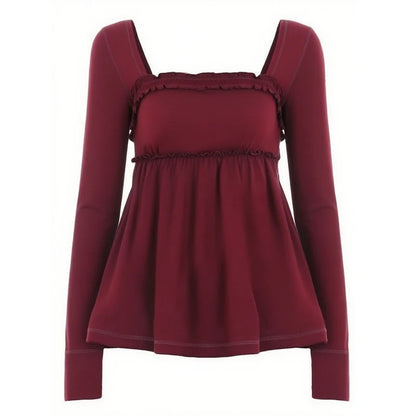 Cottage Fairy Y2k Front Tie-up Milkmaid Tops Damen Babydoll T-Shirt 90er Jahre Vintage Square Collar Langarm Schößchen Bluse T-Shirts So ist Leben