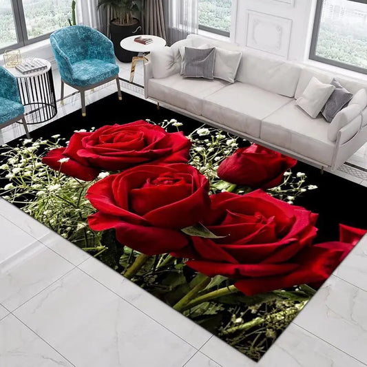 Blumen-Rose-Pfingstrose-Pastoral-3D-gedruckter Teppich-Wohnzimmerteppich - So ist Leben