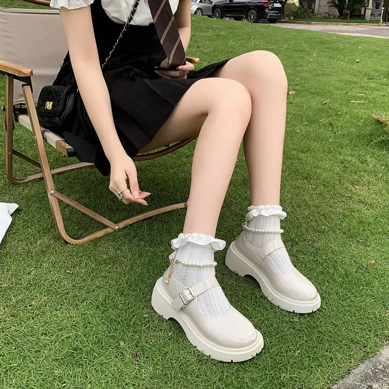 Frauen Luxus Perlen Mary Jane Leder Schuhe Frühling/Herbst Mode Bequeme Elegante Flache Schwarz Wanderschuhe Zapatos Mujer So ist Leben