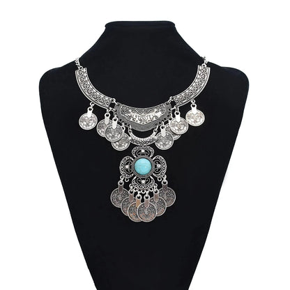 Türkei Bohemian Schwarz Blau Stein Ethnische Münze Quaste Halskette Türkische Gypsy Boho Strand Halsband Lätzchen Indien Halskette für Frauen Party So ist Leben