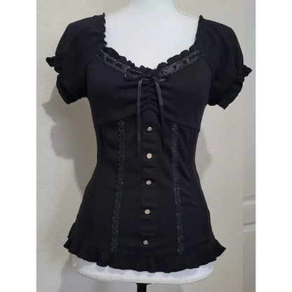 Japanische 2000er Jahre Y2k Punk Shirt Vintage Sommer süße Schleife Damen T-Shirt Harajuku ästhetische Hot Girl Tees Puffärmel Kleidung Goth So ist Leben