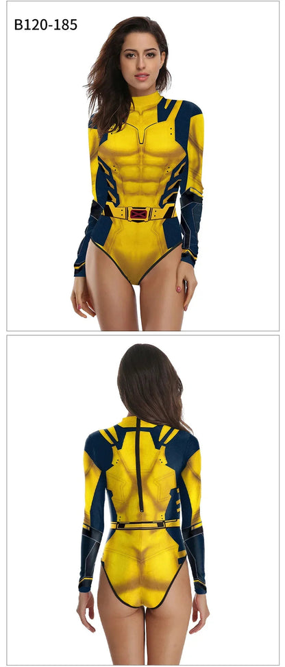 Frauen Mädchen Badeanzug Superheld Wolverine Deadpool Cosplay Kostüm Body Langarm Bikini Bademode Badeanzug Halloween Party So ist Leben