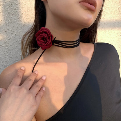 Romantische Gothic Große Rose Blume Schlüsselbein Kette Halskette für Frauen Damen Koreanische Mode Einstellbare Seil Halsband Y2K Zubehör So ist Leben