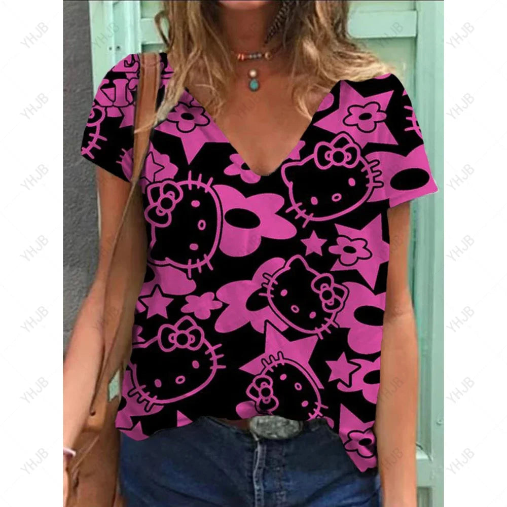 Hello‑Kitty Kurzarm Top mit modernem Comic‑Print