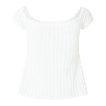 Süßes, mädchenhaftes, kurzärmliges, kurzes Oberteil für Damen, Sommer, einfarbig, quadratischer Ausschnitt, Basic-T-Shirt für Party, Streetwear So ist Leben