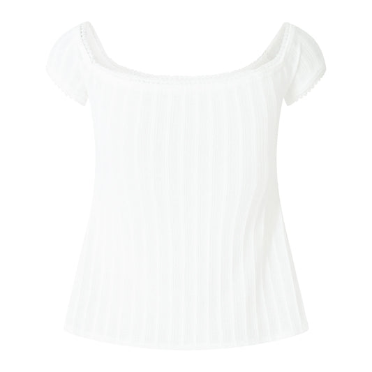 Süßes, mädchenhaftes, kurzärmliges, kurzes Oberteil für Damen, Sommer, einfarbig, quadratischer Ausschnitt, Basic-T-Shirt für Party, Streetwear So ist Leben