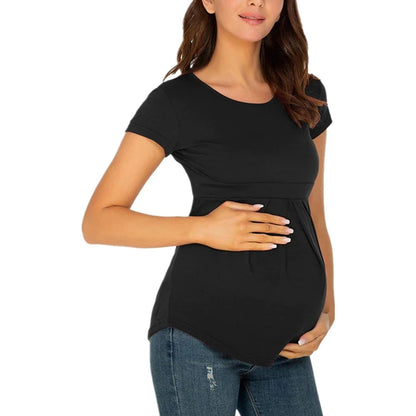 Sommer Mutterschaft Tops Frauen Schwangerschaft Kurzarm T-Shirts Beiläufige T-stücke für Schwangere Elegante Damen Falten T-Shirt Frauen Kleidung So ist Leben
