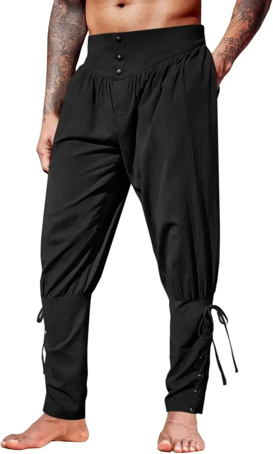 Mittelalterliche Herren-Knöchelhose, Renaissance, Wikinger, Pirat, Schnürung, schmal zulaufende Halloween-Leinen-Kostümhose, Cargohose So ist Leben