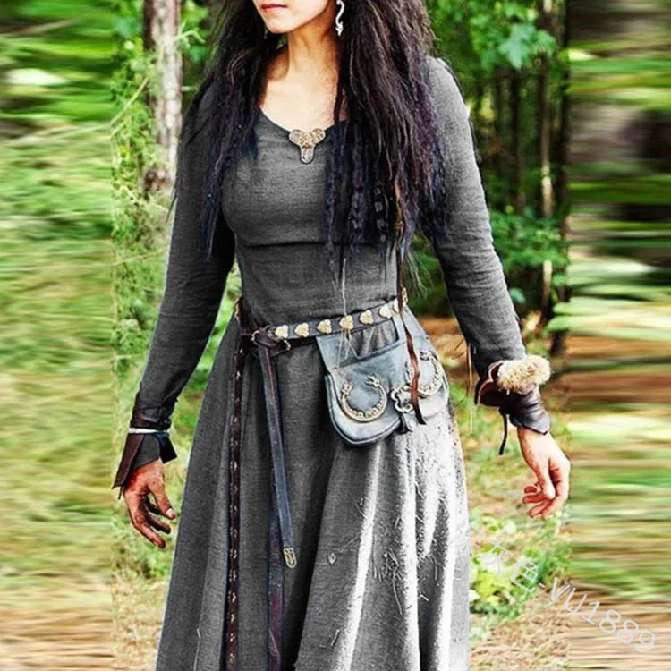 Mittelalterliches Kleid für Damen, langärmelig, Maxi-Robe, Vintage-Fee, Elfenkleid, Renaissance, keltische Wikinger, Gothic-Kleidung, Fantasy-Ballkleid So ist Leben