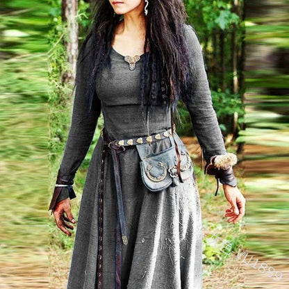 Mittelalterliches Kleid für Damen, langärmelig, Maxi-Robe, Vintage-Fee, Elfenkleid, Renaissance, keltische Wikinger, Gothic-Kleidung, Fantasy-Ballkleid So ist Leben