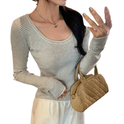 Slim Fit Koreanischen Stil frauen Gestrickte Basis Shirt Herbst Winter Neue Ankunft Streifen Design Modische Innere Tragen T-Shirt So ist Leben