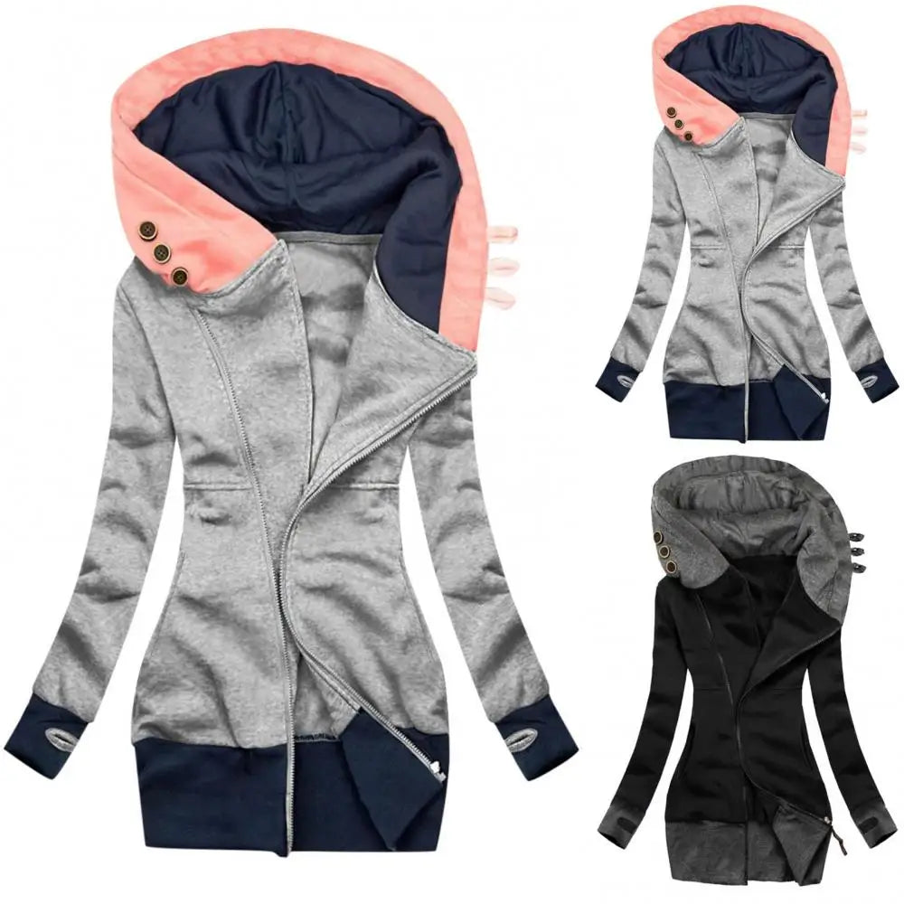 Frauen Herbst Winter Hoodie Mantel Langarm Tasche Zipper Mid-länge Jacke Große Größe Denim Jacke 2021 So ist Leben