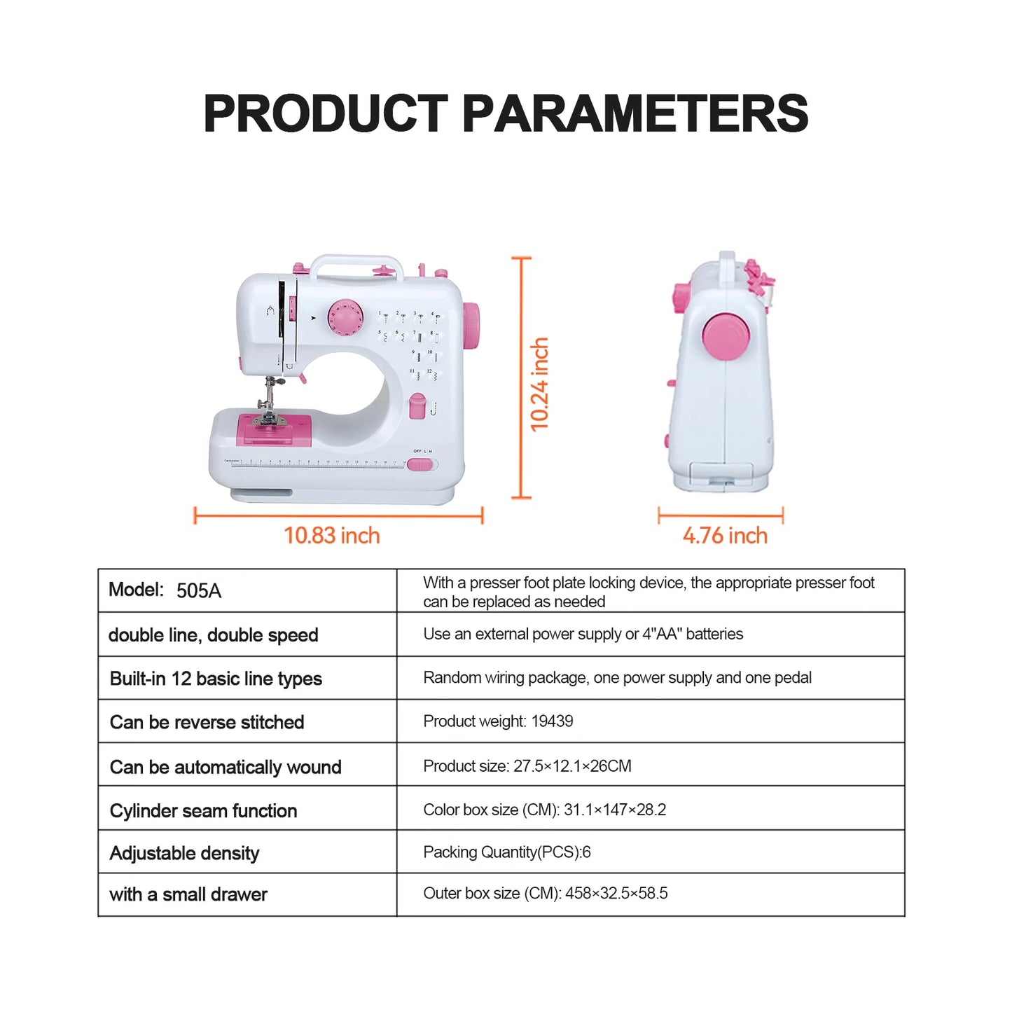 12 Stiche elektrische Nähmaschine Haushalt Doppelfaden Nähmaschine EU 220 V rosa Knopf austauschbares Nähfußdesign So ist Leben