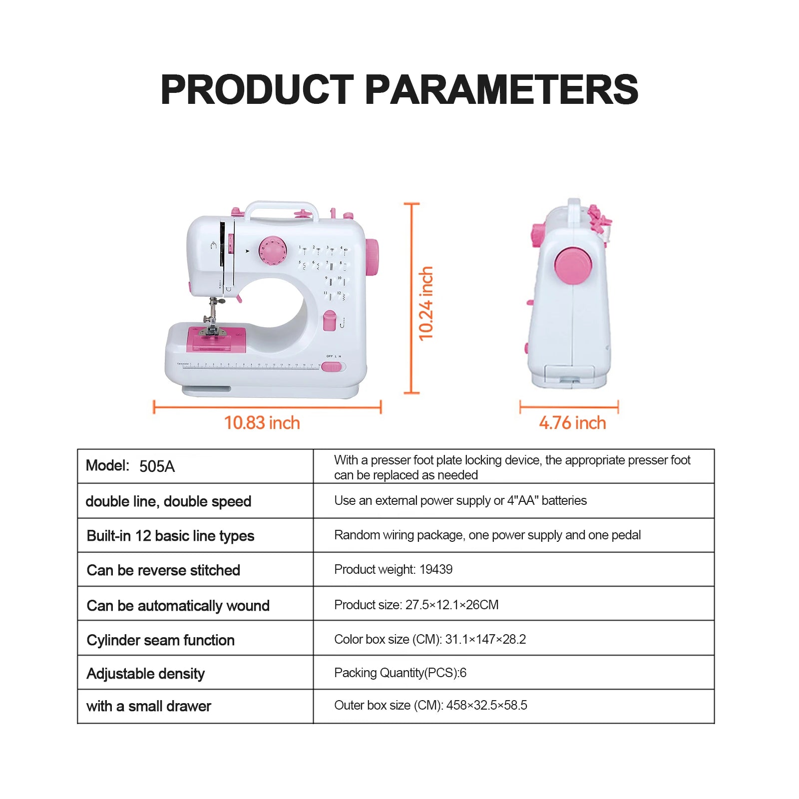 12 Stiche elektrische Nähmaschine Haushalt Doppelfaden Nähmaschine EU 220 V rosa Knopf austauschbares Nähfußdesign So ist Leben